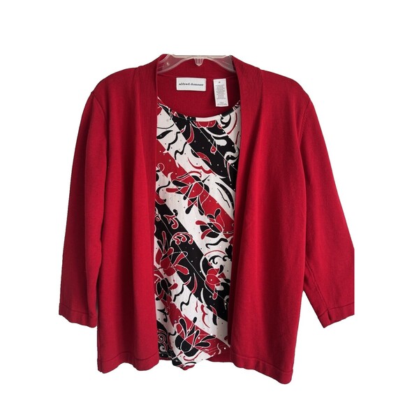 Alfred Dunner Red & Black Floral Rhinestones 2 pc connected top & cardigan M - Picture 9 of 12